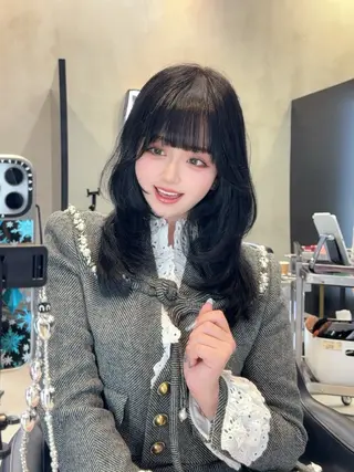 セミロング 韓国✖️網紅🖤 パーマYURIYAのヘアスタイル