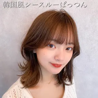 ミディアム カラー 新宿/韓国風レイヤー 髪質改善/渋谷直樹のヘアスタイル