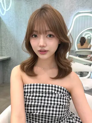 ミディアム カラー ヘアアレンジ ブリーチなしW🎀 髪質改善／はのんのヘアスタイル