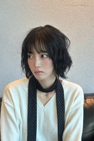ミディアム コテ巻き風パーマ SHONOのヘアスタイル