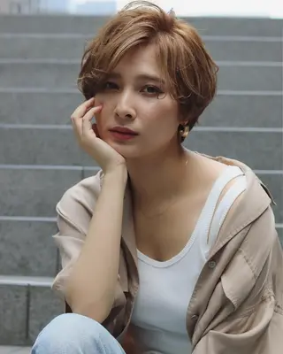 ショート カラー パーマ Lolonois池田 代表 鍜治本颯太のヘアスタイル