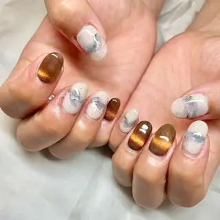 ミディアム カラー パーマ ヘアアレンジ メンズ キッズ ネイル マツエク・マツパ アイブロウ el. by Aoのネイルデザイン