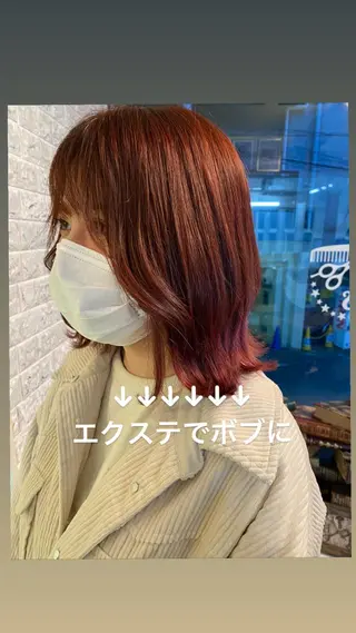 ショート カラー レイヤーウルフ エクステ磯部のヘアスタイル