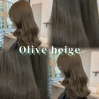ロング カラー ayana/赤み消し オリーブベージュのヘアスタイル
