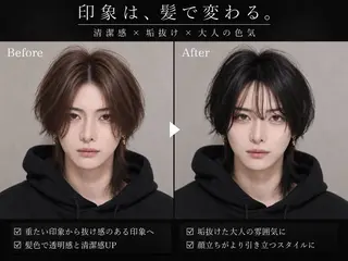 ミディアム パーマ メンズ 【フェザーパーマ】 【縮毛矯正】鶴田文のヘアスタイル