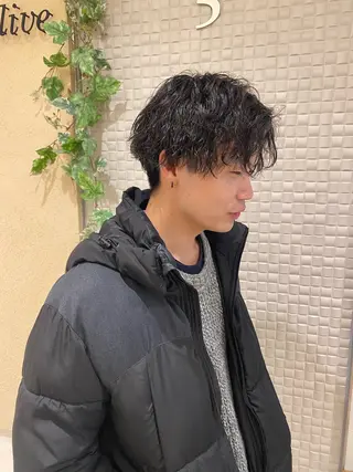 ミディアム パーマ メンズ 新宿メンズパーマ ヨモギダのヘアスタイル