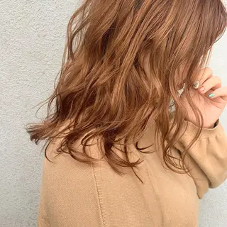 セミロング パーマ ヘアアレンジ オリーブベージュ きょうかのヘアスタイル