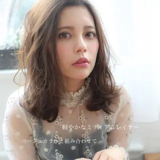 ミディアム カラー パーマ ヘアアレンジ 髪質改善/韓国風 レイヤー/田村祐樹のヘアスタイル