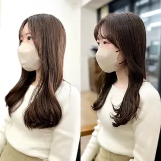 セミロング カラー パーマ ヘアアレンジ メンズ キッズ ネイル マツエク・マツパ アイブロウ 似合せレイヤー／ 柔らか透明感カラーのヘアスタイル