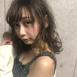 ミディアム カラー パーマ 髪質改善、エクステ 山口卓哉のヘアスタイル