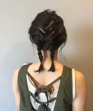 ミディアム ヘアアレンジ hono/ボブ/ ハイトーン/ベージュのヘアスタイル