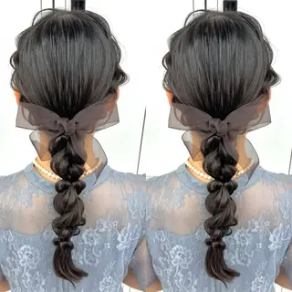 ロング ヘアアレンジ ヘアメ🎀ハイトーン 🩵エクステ🪄しほのヘアスタイル