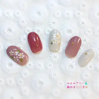 ネイル ショートネイル 森のさんぽ道のネイルデザイン