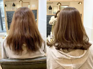 ミディアム カラー パーマ ヘアアレンジ メンズ キッズ ネイル マツエク・マツパ アイブロウ 似合せレイヤー/ 柔らか透明感カラーのヘアスタイル