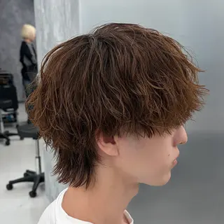 ミディアム カラー パーマ メンズ ʜᴀʀᴜᴋᴀ♱メンズ ウルフ/ブリーチのヘアスタイル