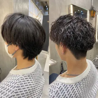 パーマ メンズ 透明感カラー🌿 グレージュ🐺陽介のヘアスタイル