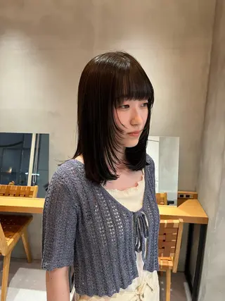 セミロング カラー 縮毛矯正ボブ&顔まわ レイヤー♡TOMOEのヘアスタイル
