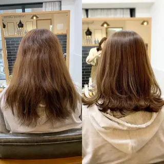 ミディアム カラー パーマ ヘアアレンジ メンズ キッズ ネイル マツエク・マツパ アイブロウ 似合せレイヤー/ 柔らか透明感カラーのヘアスタイル