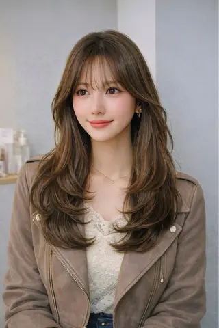 セミロング カラー パーマ ヘアアレンジ 🤍韓国風レイヤー/ 艶髪🤍鳥越美羽のヘアスタイル
