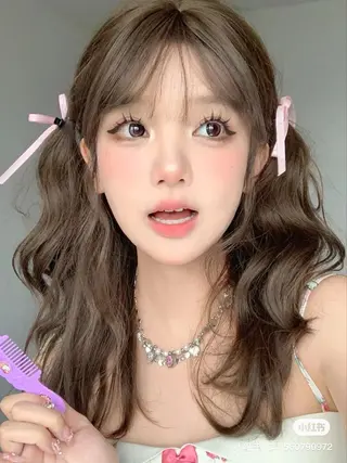 ロング カラー ラベンダー💜 グレージュ🩶のヘアスタイル