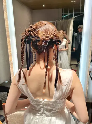 セミロング ヘアアレンジ ピンク系カラー💗 ヘアセット特化のヘアスタイル