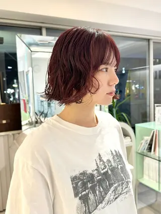 ショート カラー パーマ デジタルパーマ 🌀ボブ　萩原　龍のヘアスタイル