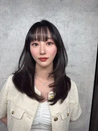 セミロング カラー ヘアアレンジ レイヤー/髪質改善/ 小顔/モテ韓国ヘアのヘアスタイル