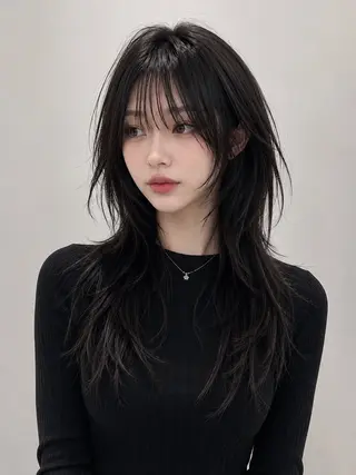 ロング rina韓国レイヤー ハッシュカットのヘアスタイル