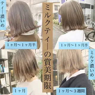 ミディアム カラー マツエク・マツパ ハイトーンボブ 前田 表参道　グレージュのヘアスタイル