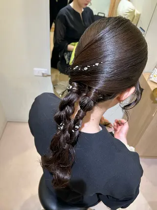 ロング ヘアアレンジ ボウ🪞ヘアセット /メイク/マツパのマツエク・マツパデザイン