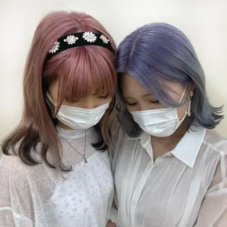 セミロング カラー ヘアアレンジ 💕上野美容師☁ ブリーチ💖サワのヘアスタイル