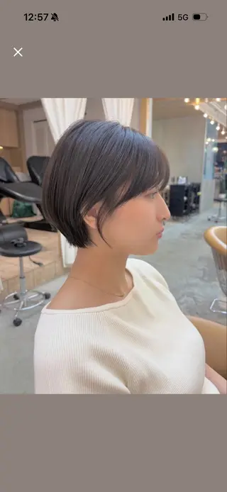 ショート オリーブベージュ/ボ ブ縮毛矯正たまき🧡のヘアスタイル