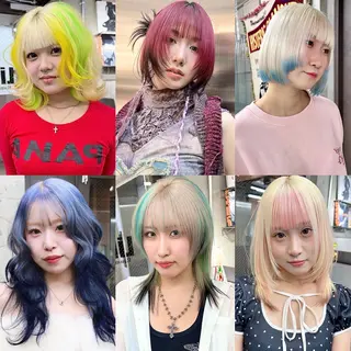 ミディアム カラー ヘアアレンジ TAKUMAブリーチ /デザインカラーのヘアスタイル