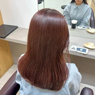 セミロング カラー ヘアアレンジ sena/博多/ コテ巻き風パーマのヘアスタイル