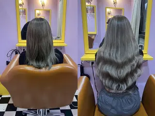 ロング ヘアアレンジ カラー ゆか🐻 ちび編み🤍シールのヘアスタイル