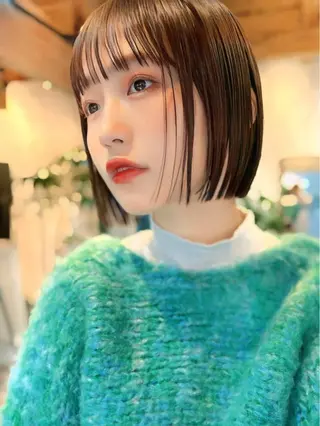 ショート 縮毛矯正/小顔前髪 ボブ 秋本凌汰のヘアスタイル