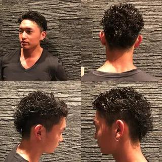 ミディアム メンズカットフェード パーマ/前山竜貴のヘアスタイル