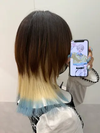 ミディアム カラー インナーカラー 推し ブリーチ  髪質改善のヘアスタイル