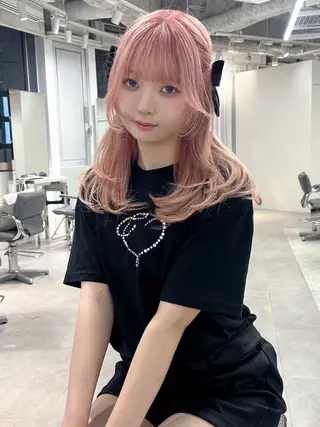 ロング カラー 無料カットモデル💞 ピンク💞みどりのヘアスタイル