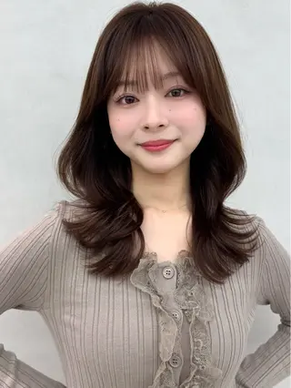 ミディアム カラー 韓国ヘア🇰🇷透明 感カラー/yui💞のヘアスタイル