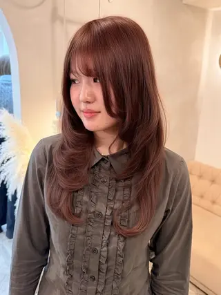 セミロング カラー 草野ゆずき⌇縮毛矯正 ⌇Wカラー⌇レイヤーのヘアスタイル