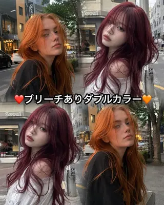 ロング 透明感×ワインレッド 🍒𝐘𝐮𝐤𝐚のヘアスタイル