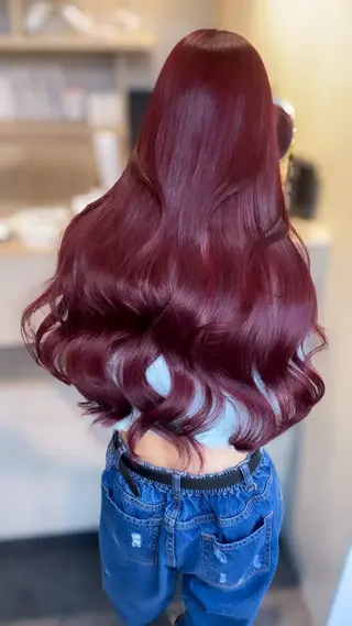 ロング カラー ブリーチなしピンク 赤井龍斗のヘアスタイル