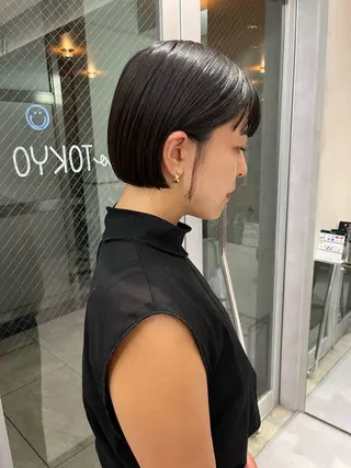 ミディアム カラー 縮毛矯正ボブ&顔まわ レイヤー♡TOMOEのヘアスタイル