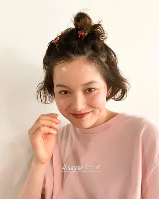 ショート カラー パーマ ヘアアレンジ メンズ キッズ ネイル パーマスタイル🔅 sayacaのヘアスタイル