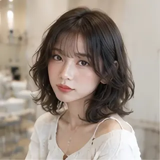 ミディアム 縮毛矯正/レイヤー/ 前髪カット/おばかんのヘアスタイル