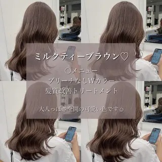 ロング カラー ブリーチ縮毛矯正飛我 透けオリーブ淡色🫧のヘアスタイル