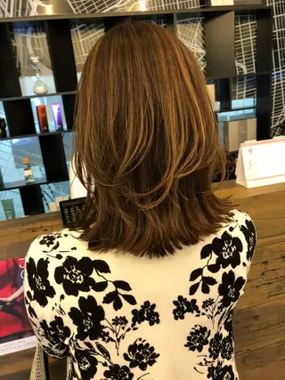 ミディアム カラー ボブ、縮毛矯正👑 心斎橋/高城涼也のヘアスタイル
