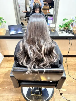ロング カラー ヘアアレンジ きむえり/髪質改善 /うねり広がり改善のヘアスタイル