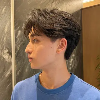 ミディアム パーマ メンズ 💈原宿指名No.1 センターパート💈のヘアスタイル